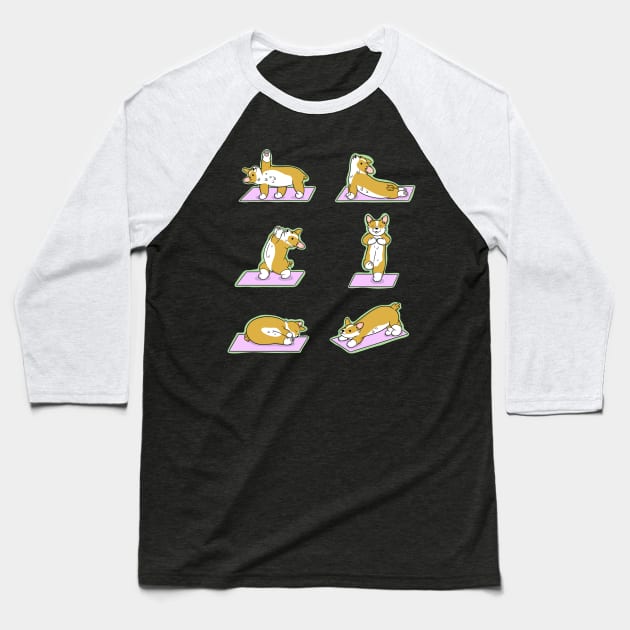 Cute Corgi Yoga Baseball T-Shirt by IhateDumplings